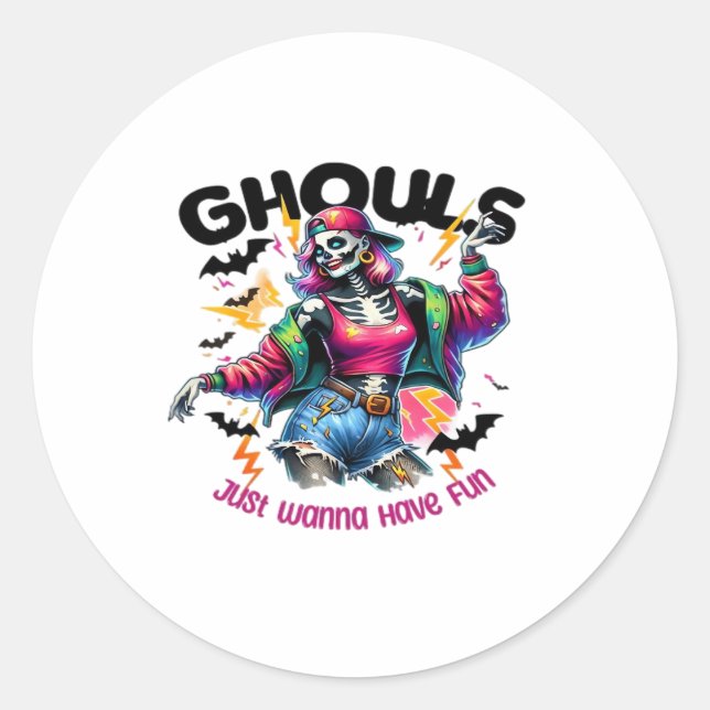Pegatina Redonda Ghouls solo quiere divertirse con videos de Hallow (Anverso)