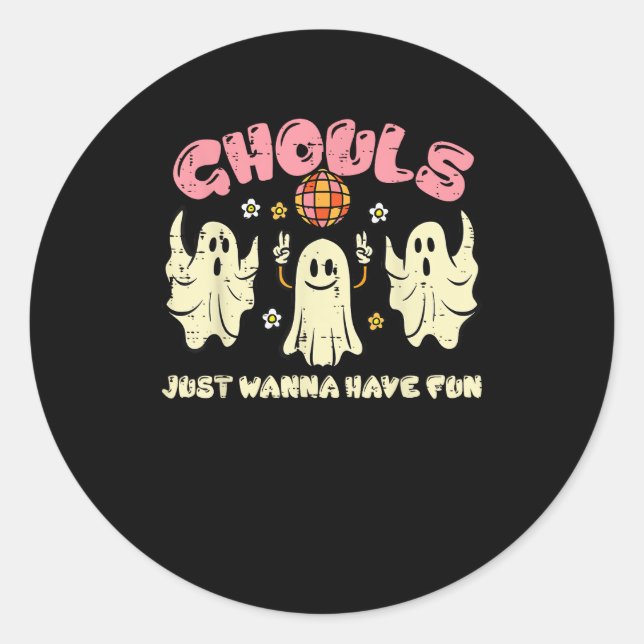 Pegatina Redonda Ghouls solo quieren divertirse con disfraces diver (Anverso)
