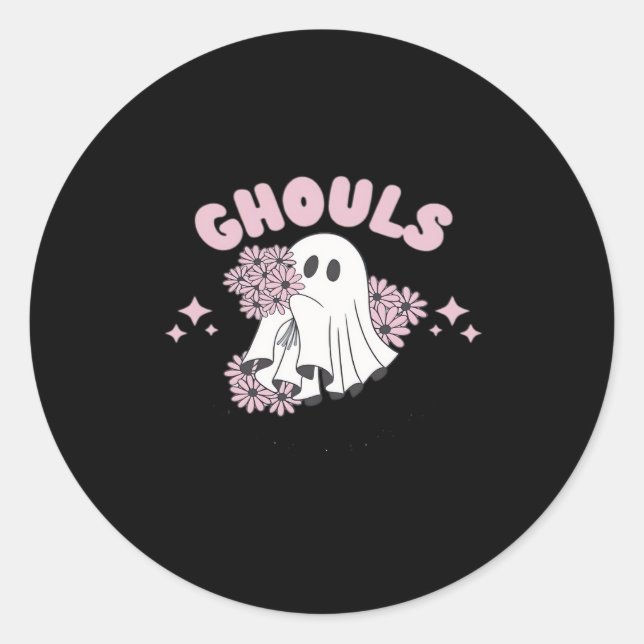 Pegatina Redonda Ghouls solo quieren divertirse con Halloween Art B (Anverso)