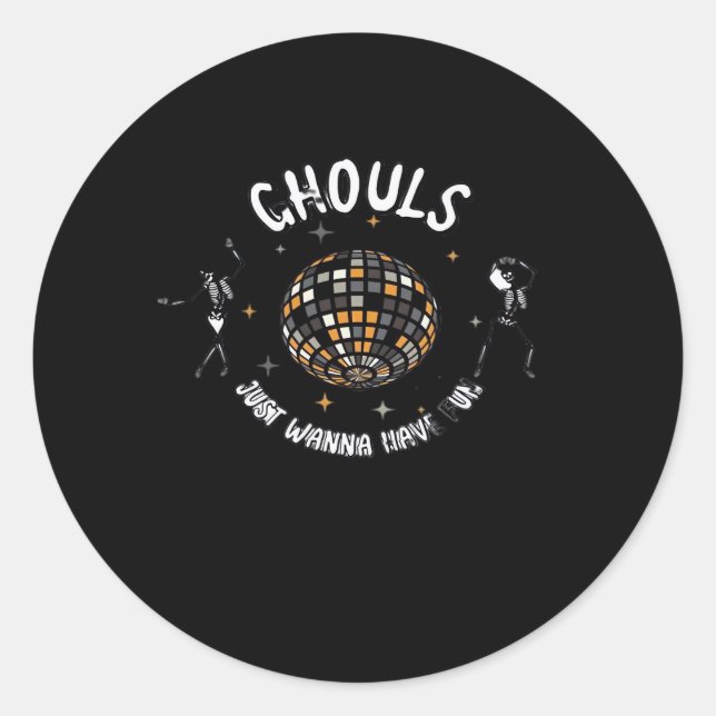Pegatina Redonda Ghouls solo quieren divertirse con Sloth y Hallowe (Anverso)
