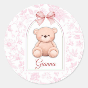 Pegatina Redonda Gianna   Diseño de guardería de osito rosado perso