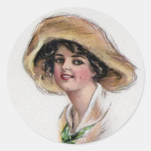 Pegatina Redonda Gibson Chica en Gorra y Green Tie