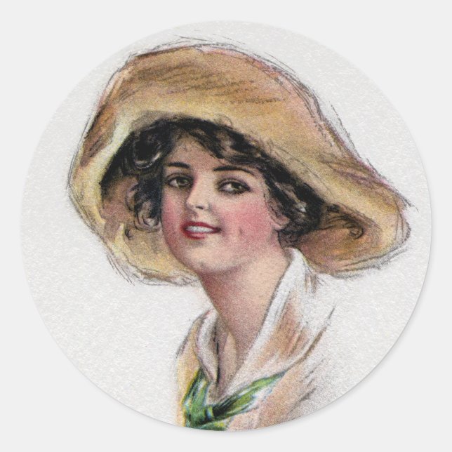 Pegatina Redonda Gibson Chica en Gorra y Green Tie (Anverso)