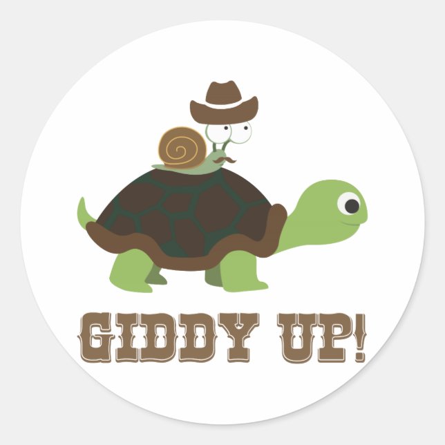 Pegatina Redonda ¡Giddy Up! (Anverso)