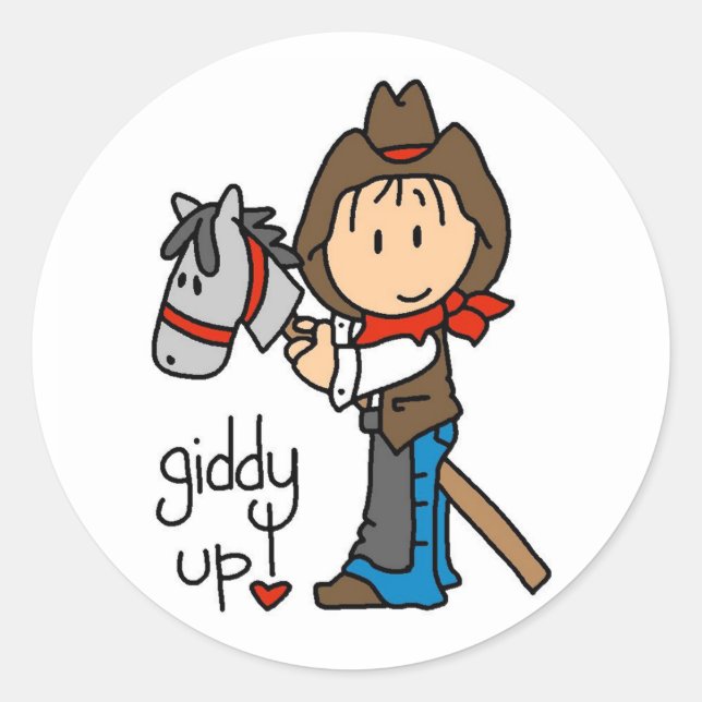 Pegatina Redonda Giddy Up Cowboy camisetas y regalos (Anverso)