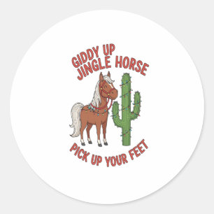 Pegatina Redonda Giddy Up Jingle Horse Coge Tus Pies
