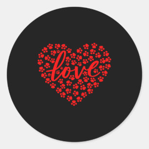 Pegatina Redonda Gif Día de San Valentín Amor Perro Huella de Pata