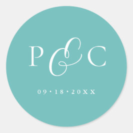 Pegatina Redonda Gift Box Blue Wedding Calligraphy Envelope Sticker