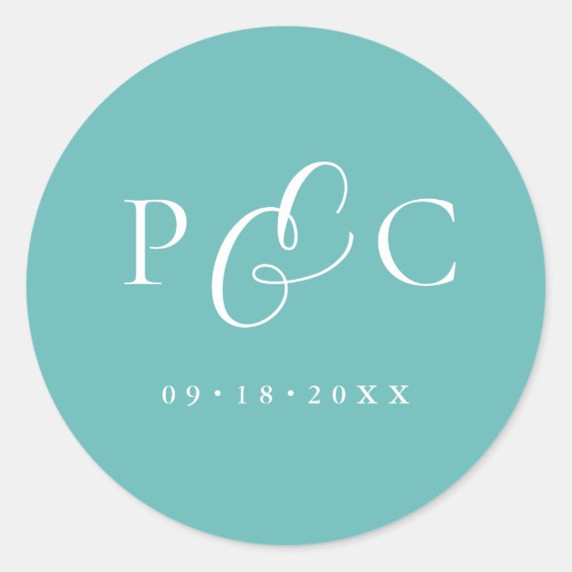 Pegatina Redonda Gift Box Blue Wedding Calligraphy Envelope Sticker (Anverso)