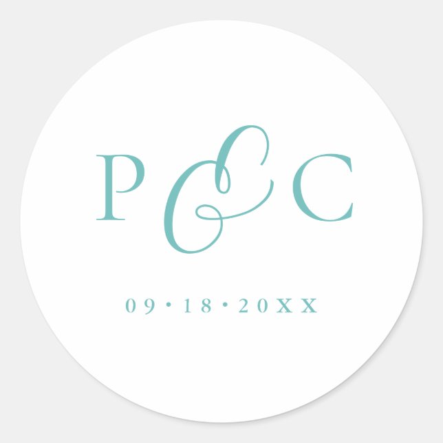 Pegatina Redonda Gift Box Blue Wedding Calligraphy Envelope Sticker (Anverso)