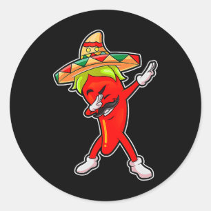 Pegatina Redonda Gift Cute Chili Dabbing Pepper Mexicano Hot Jalape