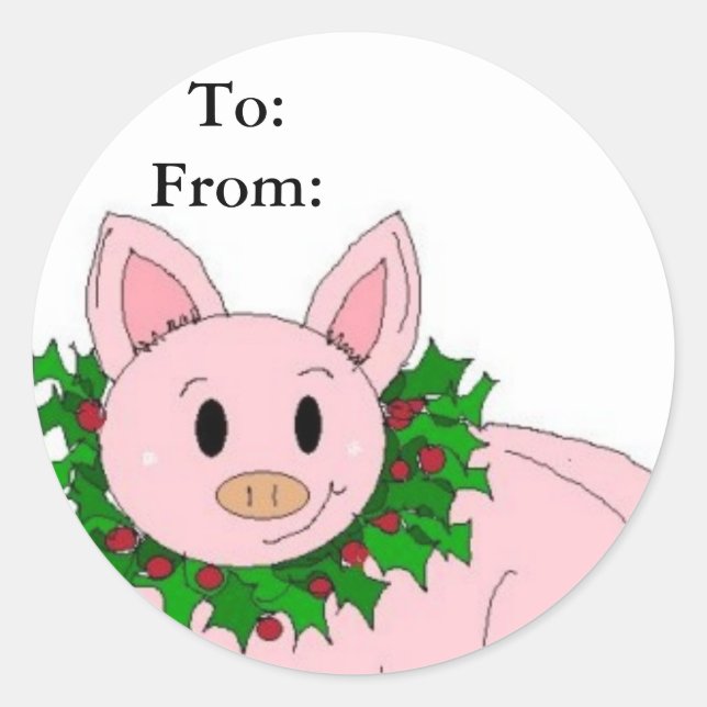 Pegatina Redonda Gifttag de Holiday Piggy (Anverso)