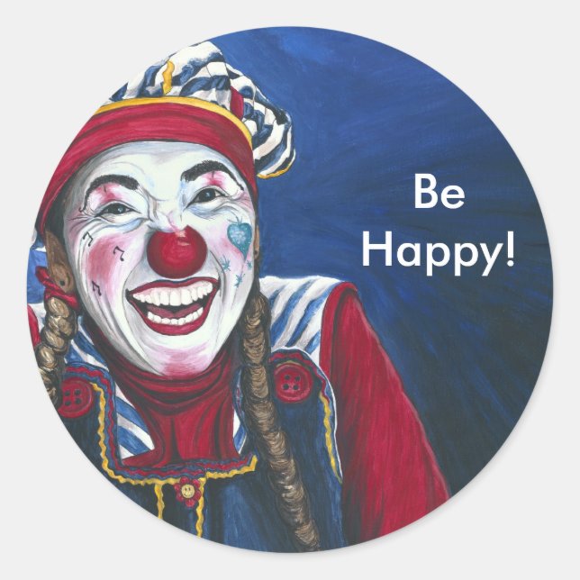 Pegatina Redonda Giggles the Clown Painting (Anverso)