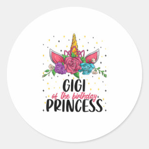 Pegatina Redonda Gigi de la Chica de cumpleaños Unicorn Chica Fiest