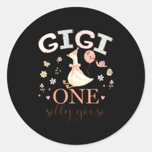 Pegatina Redonda Gigi de la niña tonta del ganso cumpleaños 1