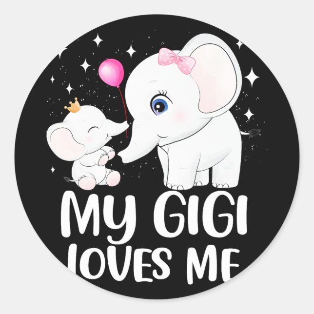Pegatina Redonda Gigi Me Ama El Tee De Elefantes Cuidados Para Los  (Anverso)