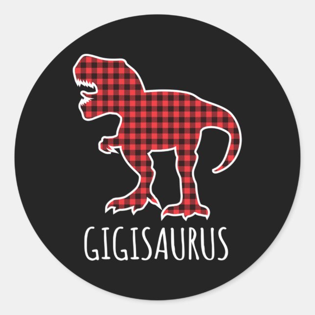 Pegatina Redonda Gigisaurus Buffalo Plaid Dinosaur Divertido Combin (Anverso)