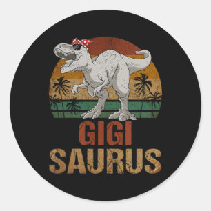 Pegatina Redonda Gigisaurus T Rex Dinosaur Gigi Saurus Día de la Ma