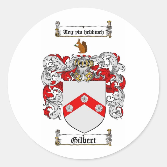 PEGATINA REDONDA GILBERT FAMILIAR CREST - GILBERT COAT OF ARMS (Anverso)