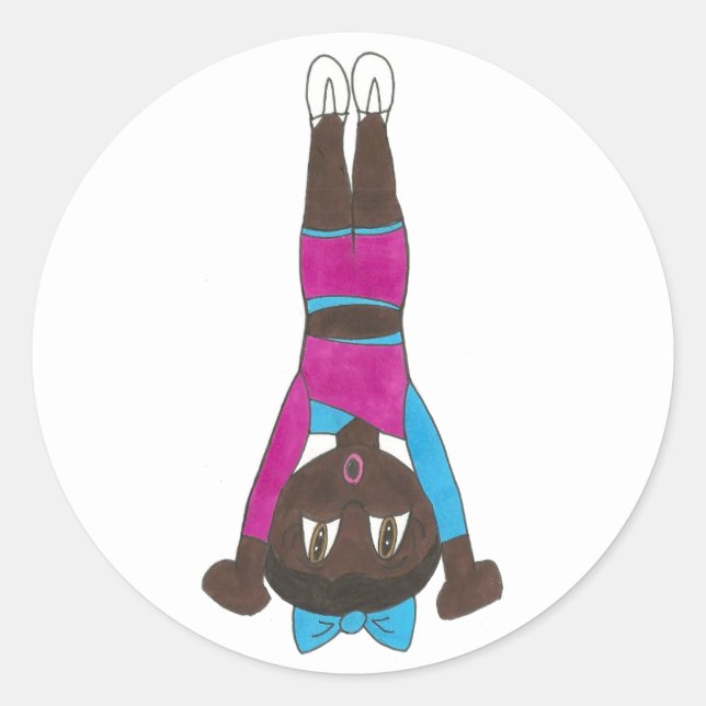 Pegatina Redonda Gimnasia Acro Acrobacia Baile Tumblando Gimnasta (Anverso)