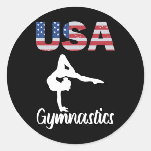 Pegatina Redonda Gimnasia De Bandera Estadounidense Tee Gymnast 4 D