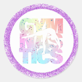 Pegatina Redonda Gimnasia de cartas confetti con Purpurina morado