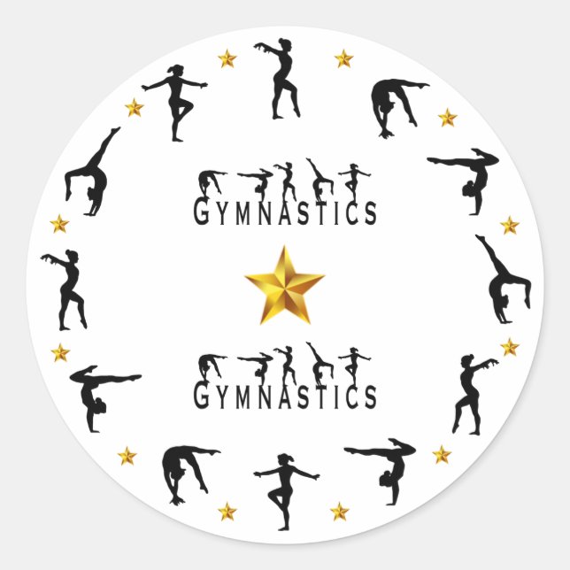 Pegatina Redonda Gimnasia, hembra, estrellas de oro (Anverso)