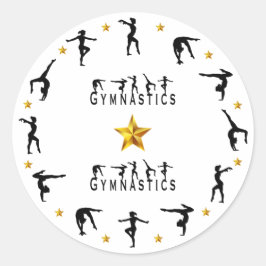 Pegatina Redonda Gimnasia, hembra, estrellas de oro