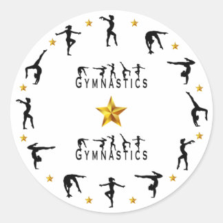 Pegatina Redonda Gimnasia, hembra, estrellas de oro