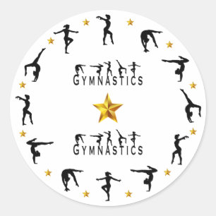 Pegatina Redonda Gimnasia, mujeres, estrellas del oro