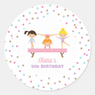 Pegatina Redonda Gimnasia pastel cumpleaños