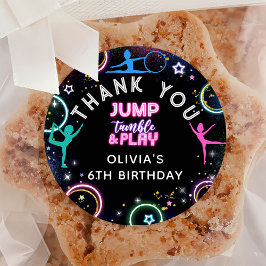 Pegatina Redonda Gimnasia Saltar Tumble Jugar Cumpleaños Gracias