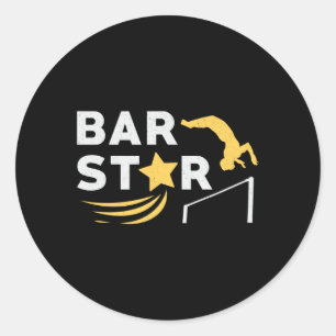 Pegatina Redonda Gimnasia Unven Bar Estrella Acrobat Mat Gymnast