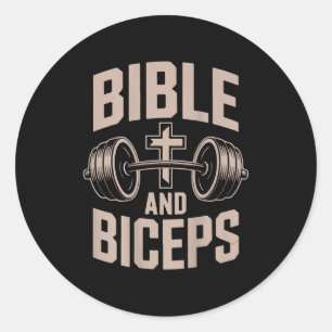 Pegatina Redonda Gimnasio Biblia y Bíceps Entrenamiento Cristiano M