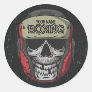 Pegatina Redonda Gimnasio de Boxer Fight Club Skeleton Boxing Perso