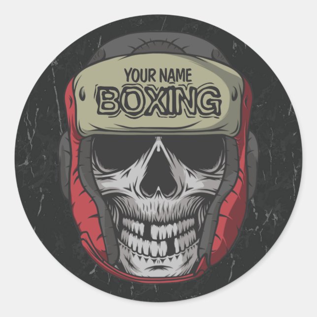 Pegatina Redonda Gimnasio de Boxer Fight Club Skeleton Boxing Perso (Anverso)
