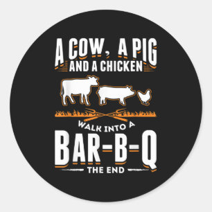 Pegatina Redonda Gimnasio de carne ahumada Idea Funny Barbacoa Bbq