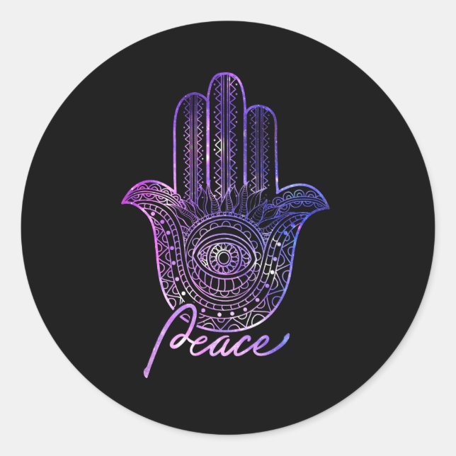 Pegatina Redonda Gimnasio de yoga Peace Hamsa (Anverso)