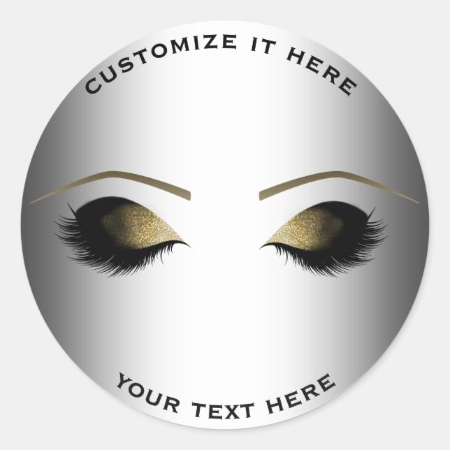 Pegatina Redonda Gimnasio dorado Eyelashes Glam Silver Personalizad (Anverso)