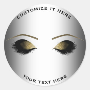 Pegatina Redonda Gimnasio dorado Eyelashes Glam Silver Personalizad