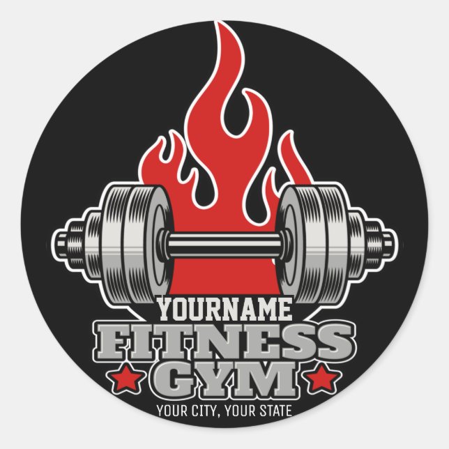 Pegatina Redonda Gimnasio Dumbbell Lifting Personalizado (Anverso)