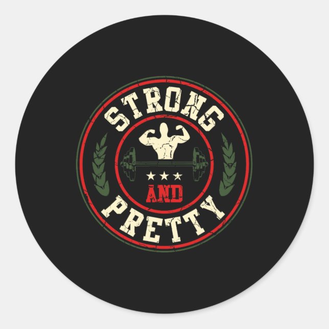 Pegatina Redonda Gimnasio Fuerte Y Bonito Formación Bodybuilding Ba (Anverso)