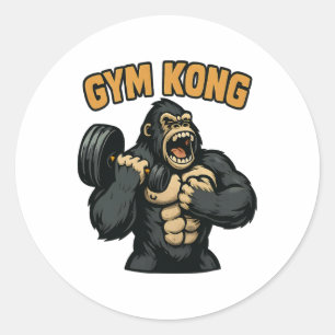 Pegatina Redonda Gimnasio Kong Divertido Culturismo Fitness Gorila