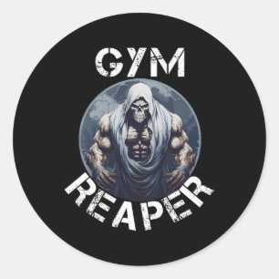 Pegatina Redonda Gimnasio Reaper Fitness Halloween Esqueleto Entren