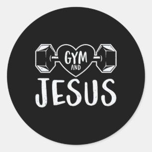 Pegatina Redonda Gimnasio Y Jesús Gimnasio Pesos De Levantamiento B