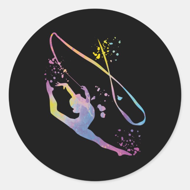 Pegatina Redonda Gimnasta Con Gimnasia Rítmica De Banda (Anverso)