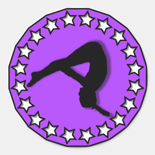 Pegatina Redonda Gimnasta en morado (Anverso)
