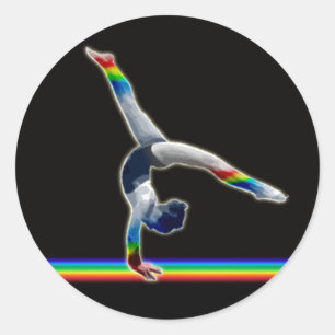 Pegatina Redonda Gimnasta en una viga arcoiris