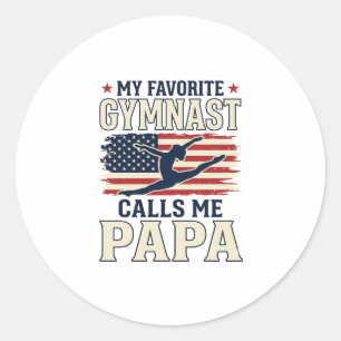 Pegatina Redonda Gimnasta Favorito Me Llama Papa Patriótico Vintage