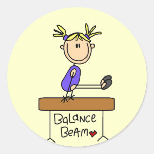 Pegatina Redonda Gimnasta rubio del chica en las camisetas y los